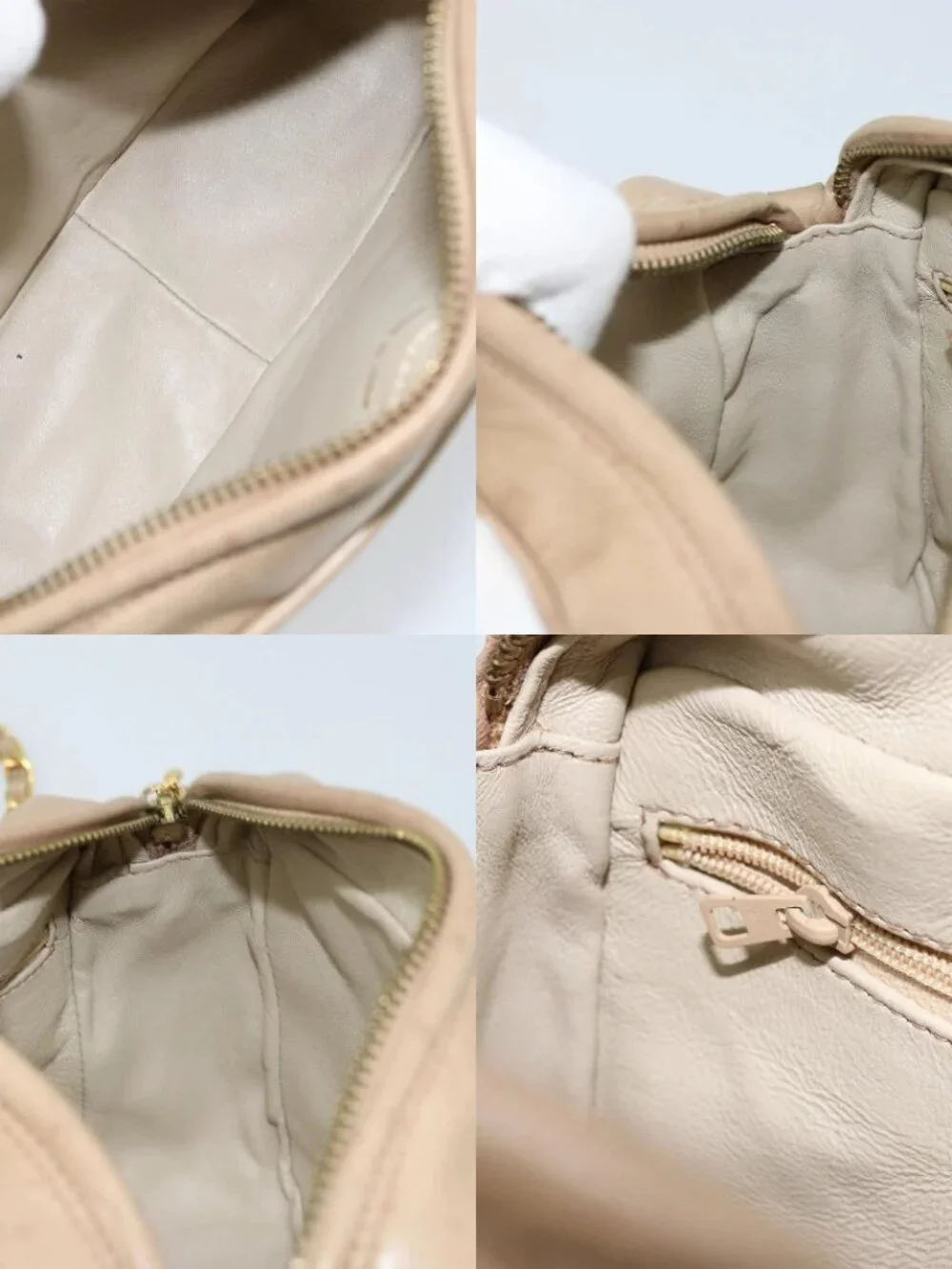 CHANEL Matelasse Chain Shoulder Bag Lamb Skin Beige Gold CC Auth gh1759